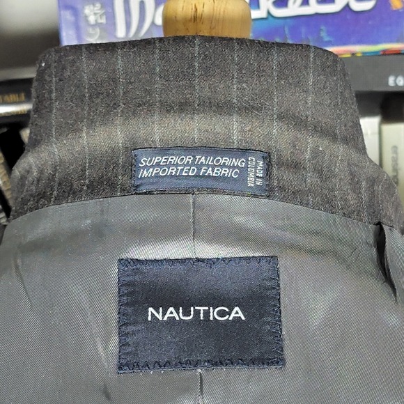Nautica Men's Flannel Sport Coat Blazer Two Button Brown Striped Wool Size 40R - Picture 13 of 16